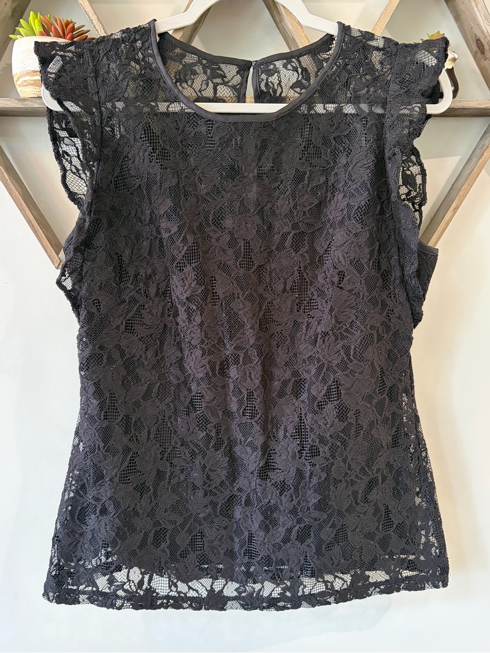 WHBM Sleeveless black lace top. Built in tank lining. Size 10